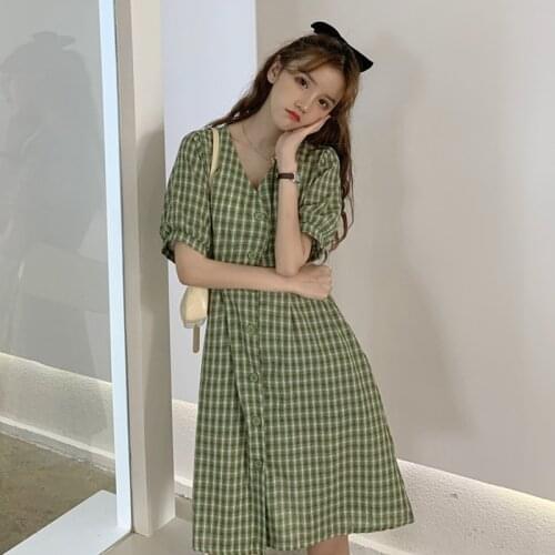 Maxi Dresses for Women The New Retro Plaid Lace-up Waist A-line Skirt Was Thin Korean Fashion French Dress Women
