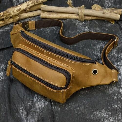 Genuine Leather Men Waist Bag Fanny Pack Belt Bag Phone Pouch Mini Travel bag Chest Bag Male Small Crossbody Bag Leather Pouch
