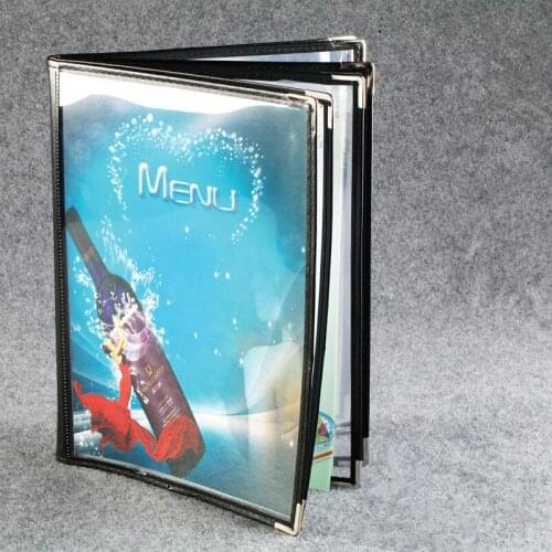 Transparent A4 binder black personalized creative dishes recipe restaurant cafe menu faux leather PVC file folder