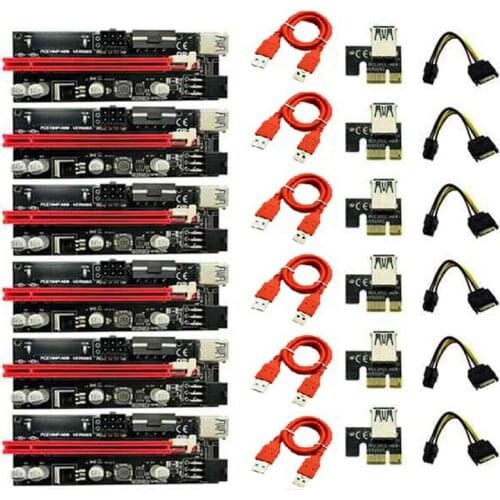 AU42 -6Pcs VER009 USB 3.0 PCI-E Riser VER 009S Express 1X to 16X Extender Riser Adapter Card SATA 15Pin to 6 Pin Power Cable