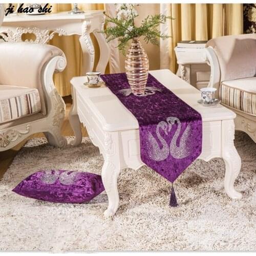 European Style Luxury Velvet Diamond Swan Pattern Table Runner For Wedding Decorate Table Cover Dining Table Cloth Placemat