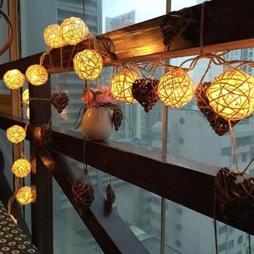 3M 20 Led Rattan Balls Fairy String Decorative Lights Battery Operated Christmas Outdoor Patio Garland Wedding Decoration
