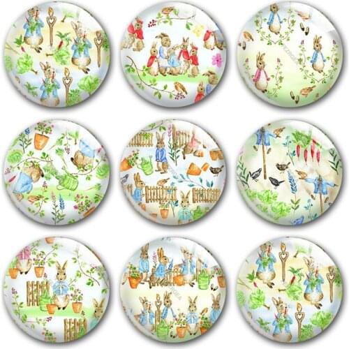 Handmade Happy Easter Day Rabbit Bunny Animals Round Photo Glass Cabochons Demo Flat Back DIY Jewelry Making Findings Accessory
