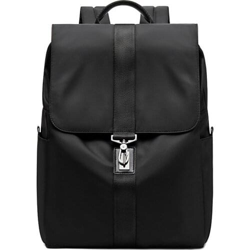Black Buckle Backpack Casual Business Commuter Bag Large Capacity Composite Nylon Waterproof Splash Fabric 15.6 Laptop Backpack