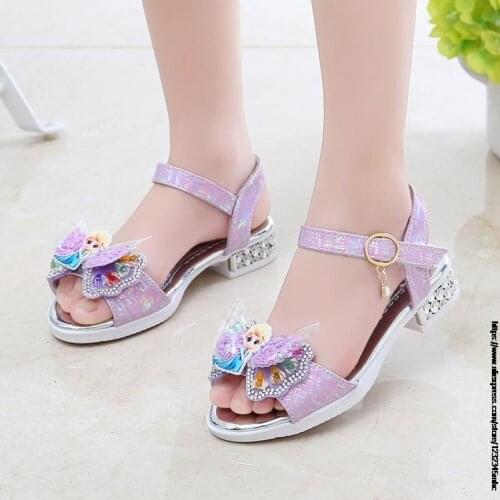 Girls high-heeled sandals 2021 summer new childrens princess shoes large size shoes show shoes Frozen Elsa exquisite beauty