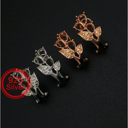 4x6MM Pear Prong Clip Earrings Settings Solid 925 Sterling Silver Rose Gold Plated DIY Flower Earrings Bezel Supplies 1706074
