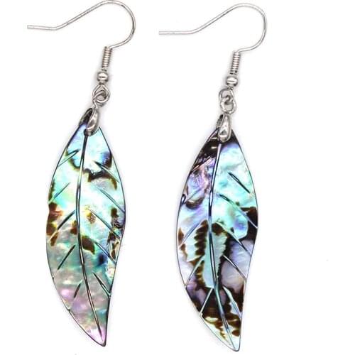 Kraft-beads Unique Design Silver Plated Abalone Shell Leaf Earrings For Christmas Gift Jewelry