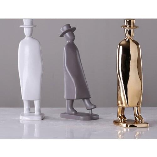 Nordic Ceramics Wear a hat Man Crafts Sculpture Creative Gifts Modern Simple Home Decorations Statues 3 Colors Desktop Ornament