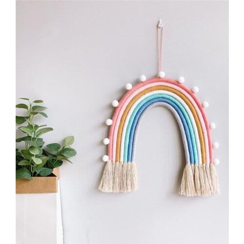 Nordic Woven Rainbow Tapestry Wall Hanging Decorations Kids Room Ornaments Rainbow Tassels Wind Chimes Nursery Photo Props