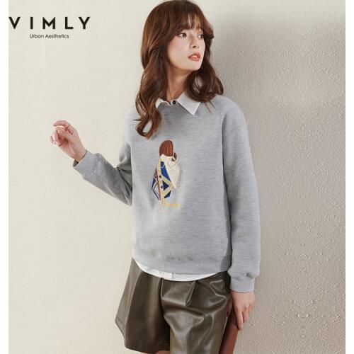 Vimly Winter Sweatshirts For Women Fashion O Neck Embroidered Thicken Warm Pullover Clothes Casual Female Hoodies Tops F5276