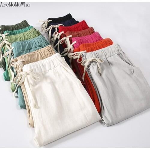 AreMoMuWha 2019 Summer New Loose Cotton and Linen Pants Womens Breathable Was Thin Linen Nine Pants Casual Harem Pants MH404