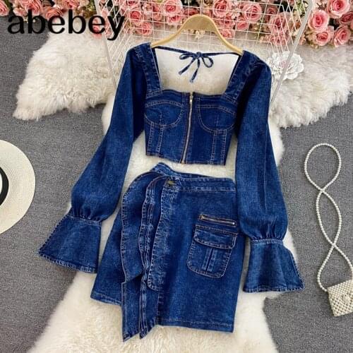 Women Denim Vest+Skirts Sets Sleeveless Straps TopsJean Skirt Suit Outfits