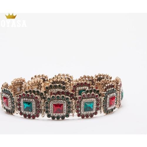 Free shippping Moroccan Shining Square Caftan wedding gold Metal with green stone belt for women