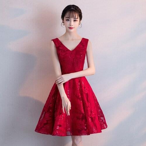 New wine short lady girl women princess bridesmaid banquet party ball performance dress gown free shipping