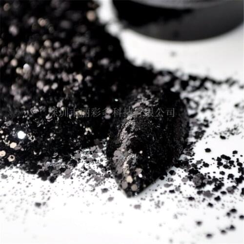 1Bag 50g Holo Irregular Mermaid Laser Nail Flakes 3D Nail Art Glitter Sparkly Hexagon Colorful Sequins Glitter black and white