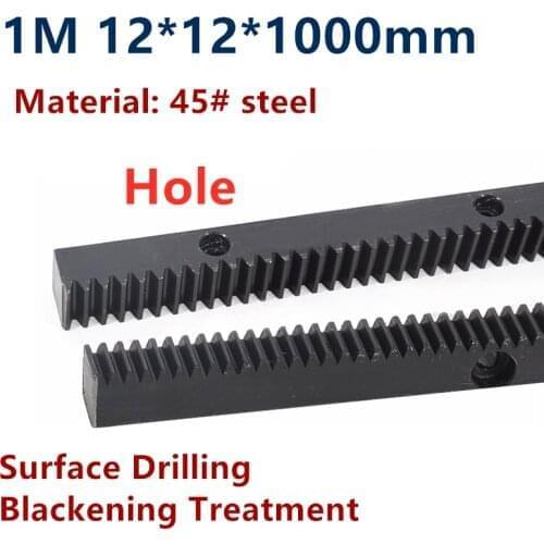 1pc 1M 12*12*1000mm spur rack hole distance 100mm 1 mod straight rack finished hole side punching drilling