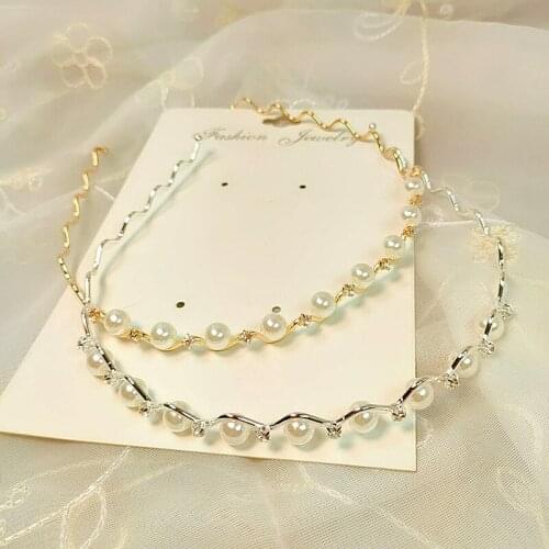 1PCS Fashion Simple And Compact Pearl Flash Diamond Wave Shaped Girls Womens Hair Hoop HeadWear