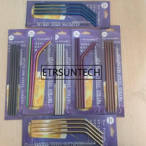 350Sets Colorfu 4pcs Stainless Steel Drinking Straws Reusable Drinking Straws with Cleaning Brush Party Bar Tool For 20oz Mugs