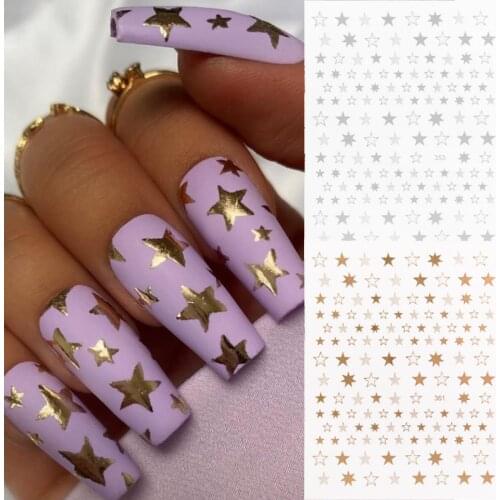 1pcs 3D Nails Sticker Geometry Stars Water Transfer Decals Silver Gold White Black Stickers DIY Tips Nail Art Decorations Slider