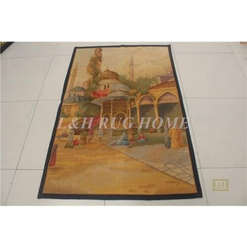Free shipping 5'X3.2' Aubusson Tapestry, Aubusson woolen tapestry, hand woven tapestry, religious theme