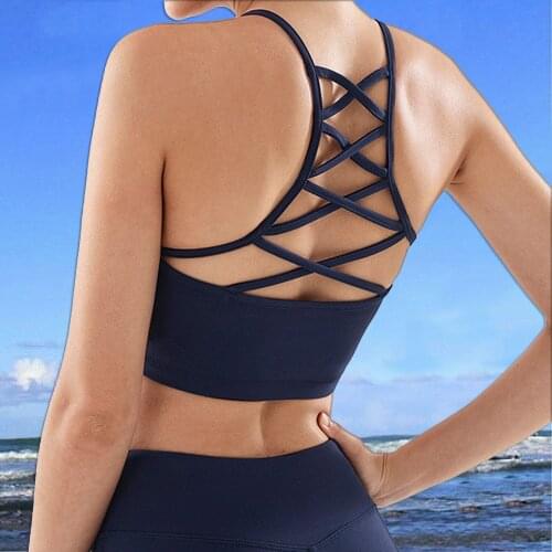 INFILAR Nice Back Yoga Bras Sexy Back Cross Women Sports Shirts Sleeveless Removabled Padded Gym Underwear Navel Tops Female