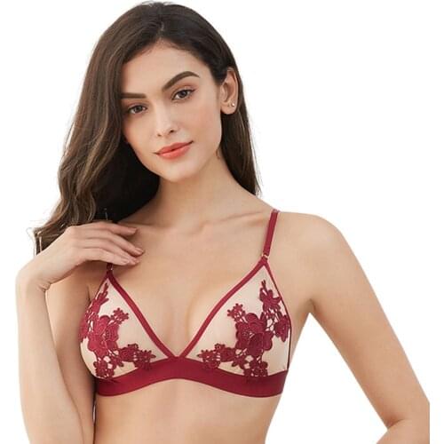 Sexy wire free advanced knitted embroidered thin gray bra comfortable underwear womens bra red black green CYHWR