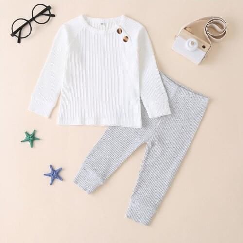 TELOTUNY Childrens clothing Toddler Baby Girls Boys Long Sleeve Solid Knit T shirt Tops With Pant Set Outfits baby girl clothes