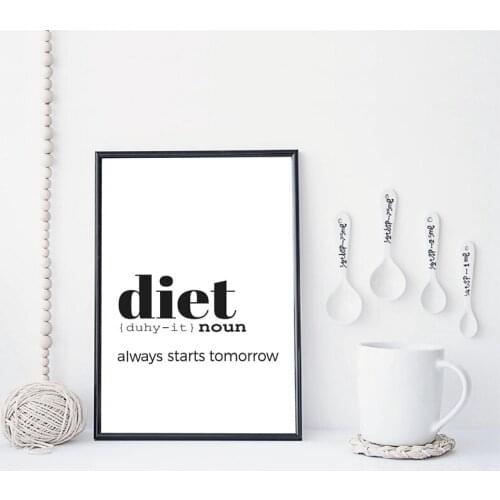 Diet Definition Print Funny Kitchen Poster Wall Art Canvas Painting Modern Black and White Wall Picture Kitchen Home Art Decor