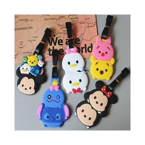 Disney Mickey Minnie Stitch Chip Dale Anime Action Toy Figures Cartoon Products Accessories Luggage Tag Suitcase Unisex Gifts