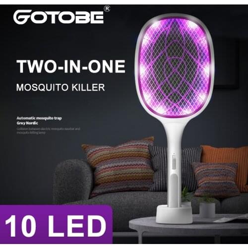 Two-in-One 10 LED Trap Mosquito Killer Lamp 3000V Electric Bug Zapper USB Rechargeable Summer Fly Swatter Trap Flies Insect