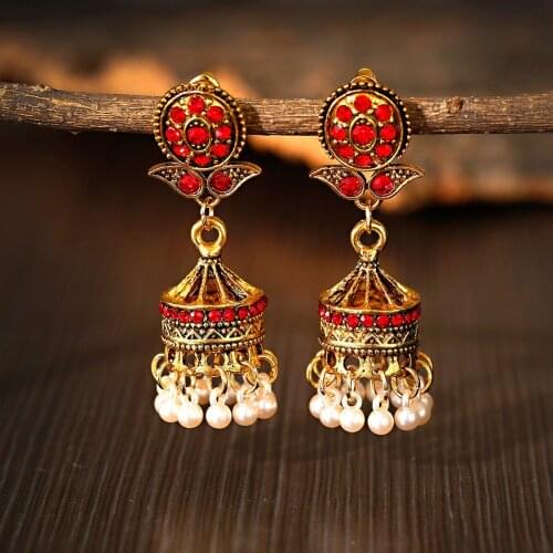 Ethnic Retro Flower Golden Color Jhumka Indian Earrings Orecchini Donna Gypsy Statement Ladies Earring Lantern Tassel Palace