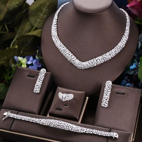 Janekelly 2pcs Bridal Zirconia Full Jewelry Sets For Women Party, Luxury Dubai Nigeria CZ Crystal Wedding Jewelry Sets