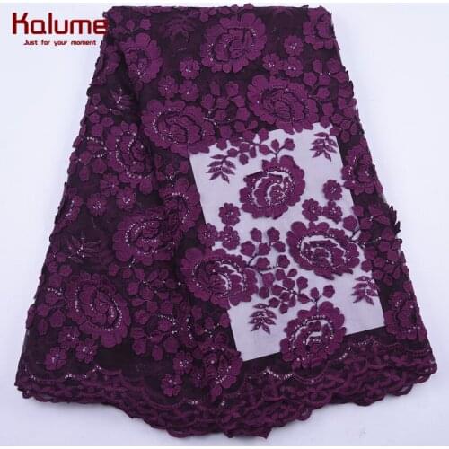 Kalume African Sequins Milk Silk Lace Fabric White 3D Flower French Mesh Lace Fabric For Nigerian Wedding Party Fabrics F2137