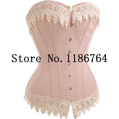 Pink Lace Up Boned Overbust Corset Carnival Brocade Breathes Bustier Waist Trainer Corselet Plus size S-6XL