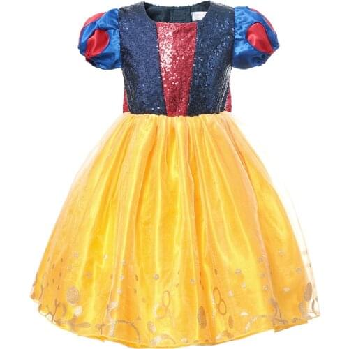 Snow White Costume Kids New Years Party Gown Toddler Girl Puff Sleeve Bow Patchwork Prom Dress Kids Clothing