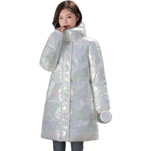Fashion Shiny Winter 2021 Womens Coats New Mid-Length Bread Jacket Korean Version Parkas Loose Winter Jacket Women