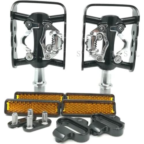 MTB SPD Bicycle Multifunction Pedals Aluminum Alloy Mountain Bike Self Locking Non-slip Pedal Reflector Pedal With Cleat Set