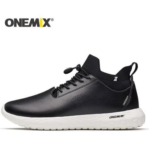 ONEMIX Men Running Shoes for Women Black Microfiber Leather Jogging Sneakers Outdoor Sport Socks Shoes Walking Socks Trainers