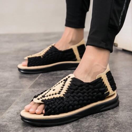 New Hand-woven Men Sandals Breathable Womens Loafer Sports Beach Man Shoes Outdoor Comfortable High-elastic Couple Sandals