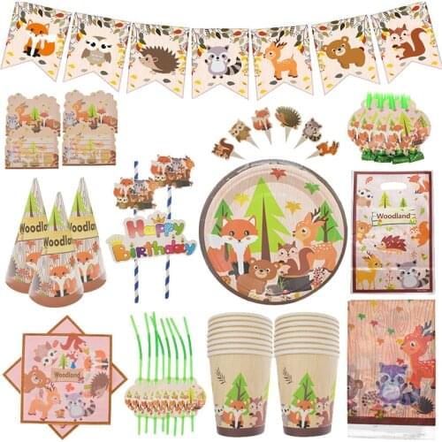 Cartoon Woodland Animal Party Disposable Tableware Set Safari Jungle Party Kids Happy Birthday Supplies Balloon decoration