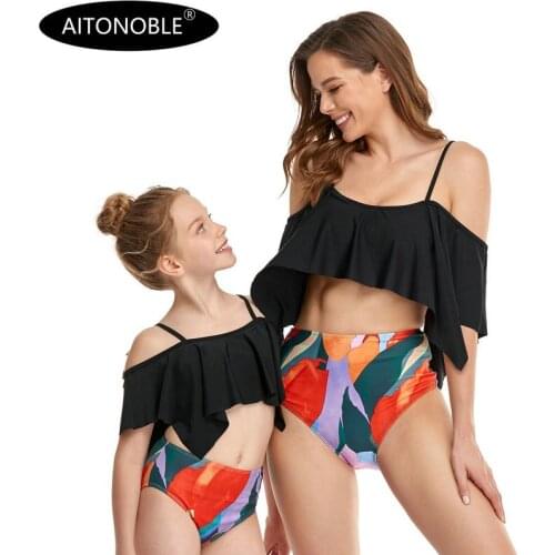 Aitonoble SS22 New Mommy and Girls Swimwear Women swimwear Bikini Two Pieces Bikini Beachwear