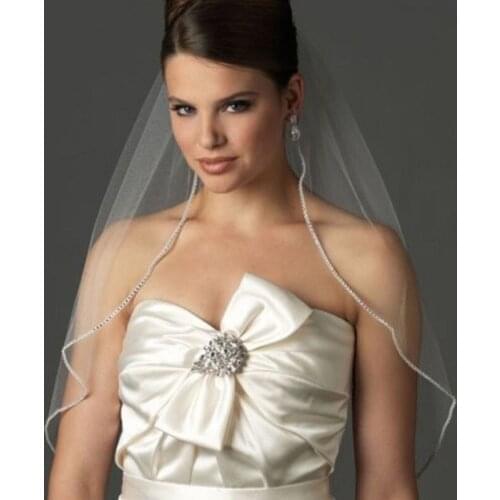 2019 One Layer Bridal Veils With Comb Birdcage White Ivory Tulle Beaded Edge Short Wedding Veil