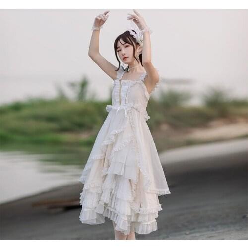 Palace sweet princess lolita strap dress vintage lace high waist victorian dress kawaii girl gothic lolita cosplayl oli