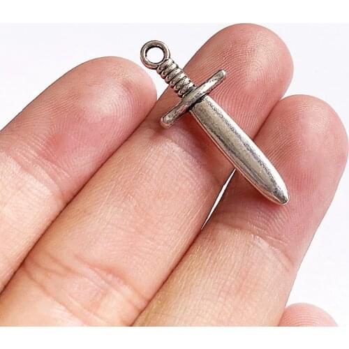 10pcs /Lot 31x12mm Dagger sword Charms Tibetan Silver Color Pendant For Making Fit DIY Jewelry Handmade Accessories Crafts