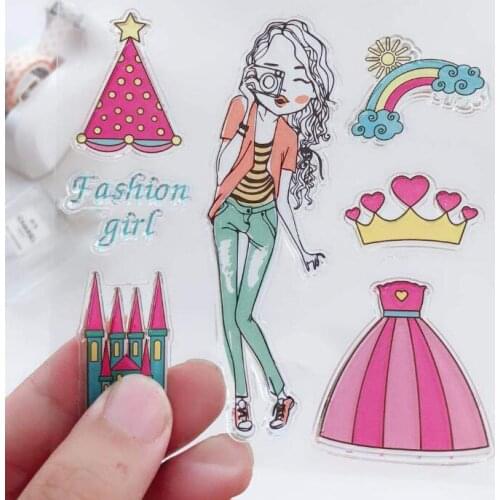 Rainbow Fashion Girl Color Transparent Clear Stamps for Scrapbooking DIY Silicone Seal Photo Album Decor Embossing Folder