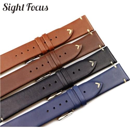 Italian Calfskin Leather Straps 20mm 22mm Minimalist Stitched Thin Watch Bands for Daniel Rado Breitling Tudor Seiko Huawei GT2