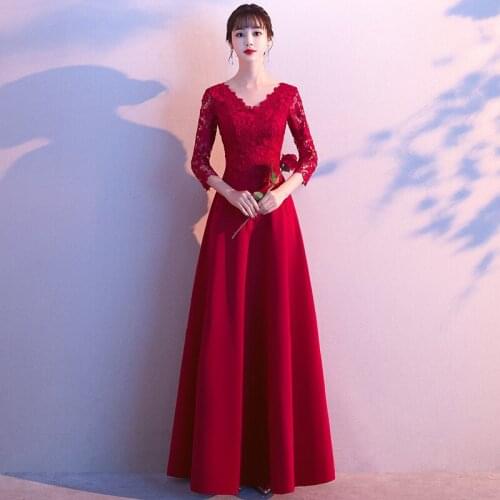 Sexy V-Neck Lace Wedding Dress Backless A-Line Evening Dress Chinese Style Toast Dress Improved Qipao Vestidos Size S-XXXL