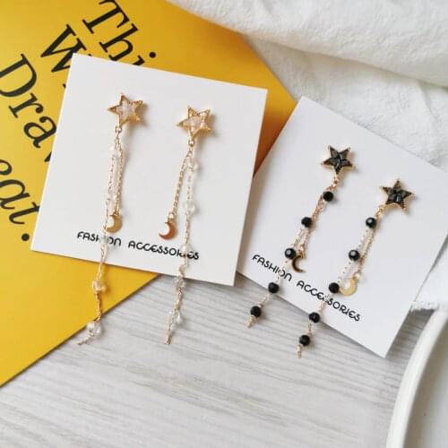 Japanese Style Clip On Earrings Long Chain Tassel Black Sailor Moon Star Clip earrings Without Piercing for Women Lady Wedding