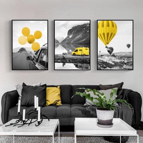 Modern Landscape Posters And Prints Yellow Balloon Scenery Canvas Painting Nordic Wall Art Pictures For Living Room Decoration