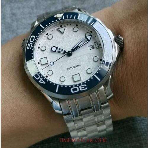 Super Lume New 41 mm Automatic Mens Wristwatch Miyota 8215 Movement Sapphire Glass White Dial Date Indicator Ceramic Bezel